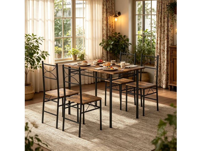  Ensemble table et 4 chaises 110x76x70 cm mdf métal marron rustique et noir  - Conforama C