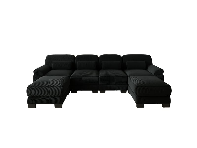  Canapé modulable en u 4 places 336x 161x 94 cm 2 poufs, assise profonde, coussins épais, velours côtelé noir  - Conforama A