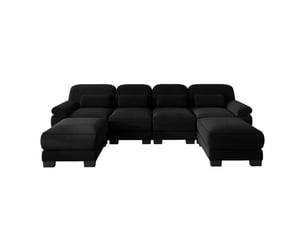 Canapé modulable en u 4 places 336x 161x 94 cm 2 poufs, assise profonde, coussins épais, velours côtelé noir