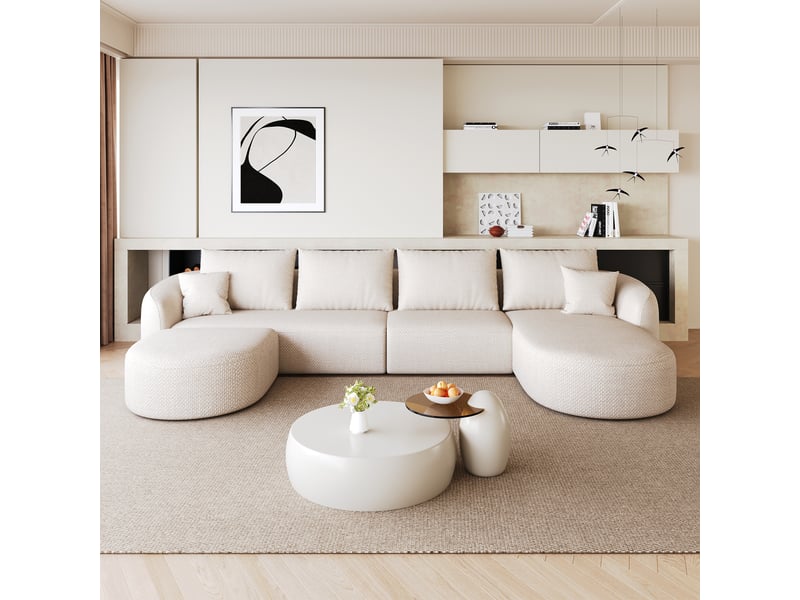  Canapé d'angle en u blanc xxl 336cm modulable en mousse compressée sans montage pour salon  - Conforama W