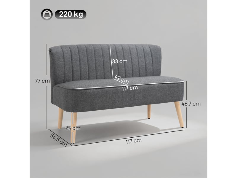  Canapé 2 places style scandinave piètement bois hévéa tissu gris  - Conforama C