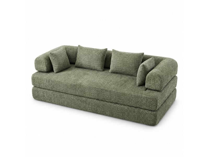  Canapé convertible modulable 2 places 4-en-1 200 x 95 x 68 cm, dossier réglable, sans montage, 4 coussins, tissu chenille vert  - Conforama A