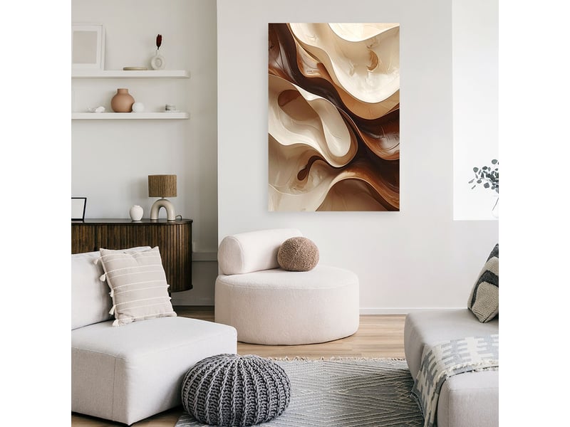Tabelau sur toile, superpositions bohèmes ondulées marron et beige 80x120 1334482827 - Conforama B