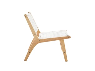 Fauteuil bas sans accoudoirs assise tressée en pu blanc structure en bois