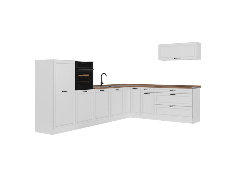 Vicco cuisine en angle, blanc campagneblanc, 327 x cm plan de travail chêne doré - Conforama A