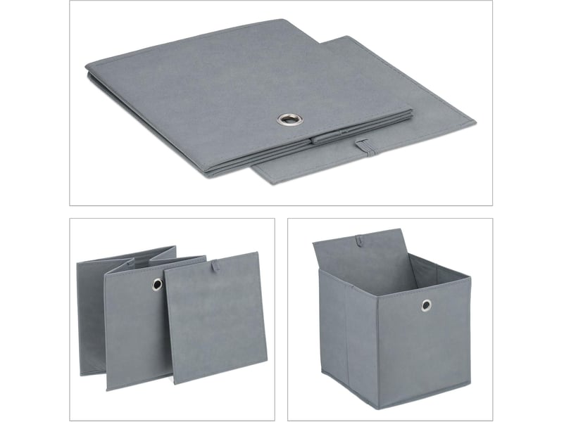  Lot de 4 boîtes de rangement pratiques 30 x 30 x 30 cm pour objets du quotidien en tissu gris 13_0018377  - Conforama C