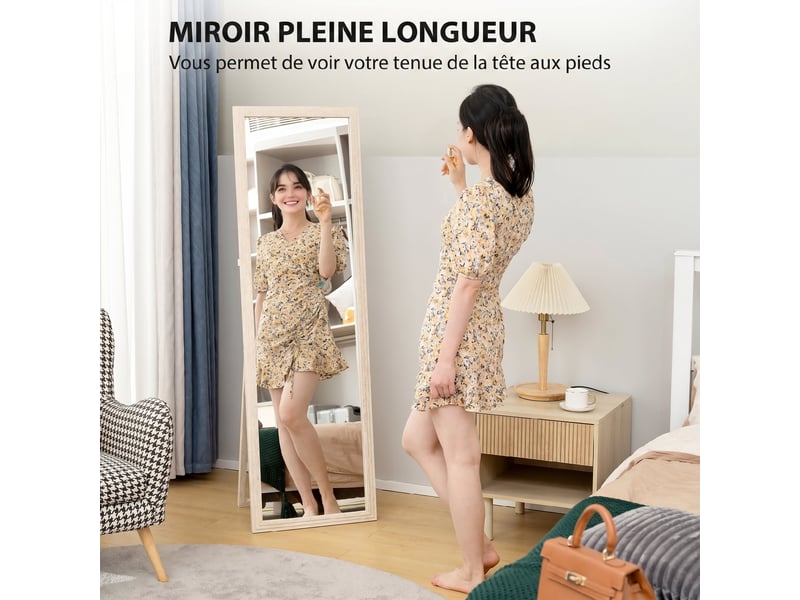  Miroir sur pied rectangulaire 160 x 50 cm, cadre texturé à effet pierre, blanc, angle d'inclinaison réglable  - Conforama D