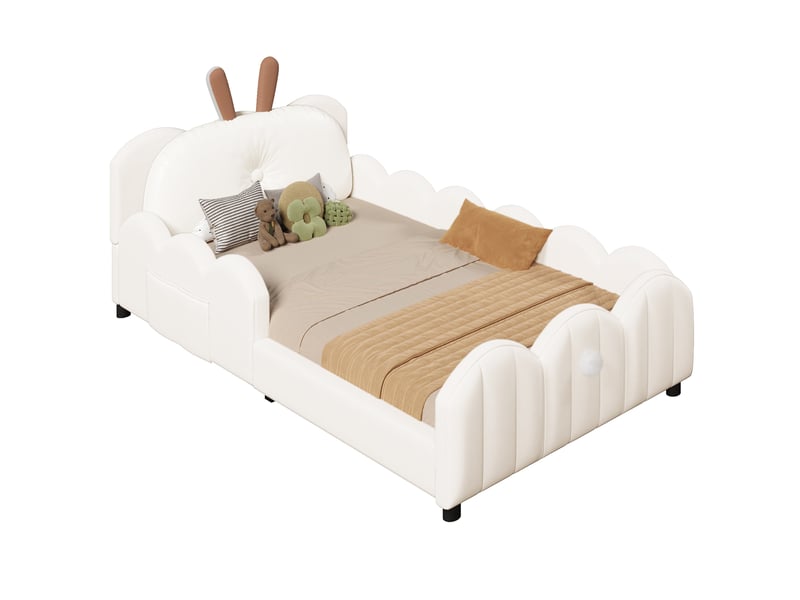  Lit simple 90x200 cm avec barrières de protection, rembourré beige  - Conforama A