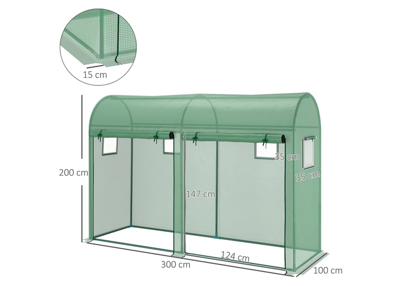  Serre jardin 3 m² pe, extérieur, bâche renforcée 140 gm² anti-uv, acier, 2 portes zippées, 4 fenêtres enroulables, 3x1x2 m, vert.  - Conforama E