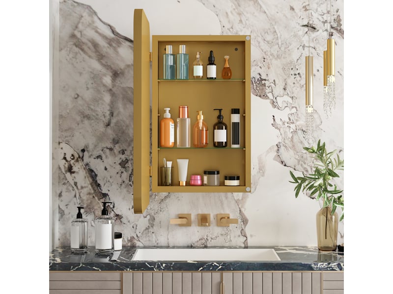  Armoire de toilette miroir étagères réglables métal doré 76x51x12 cm W2552P375107 - Conforama D