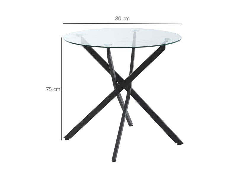  Table basse ronde avec plateau en verre trempé transparent et pieds croisés en métal, style moderne, idéale pour le salon, ø80 x 75 cm, noire.  - Conforama E