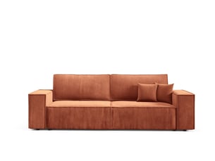 Canapé droit convertible 4 places Velours orange avec coffre de rangement