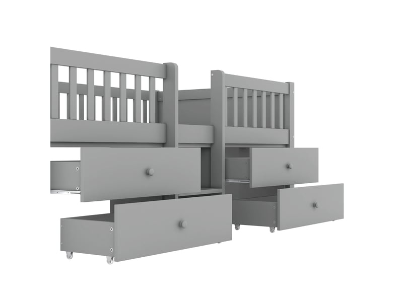  Lit mezzanine enfant mi-hauteur 200×90 cm avec 4 tiroirs, garde-corps et échelle, sans matelas, blanc et gris  - Conforama E