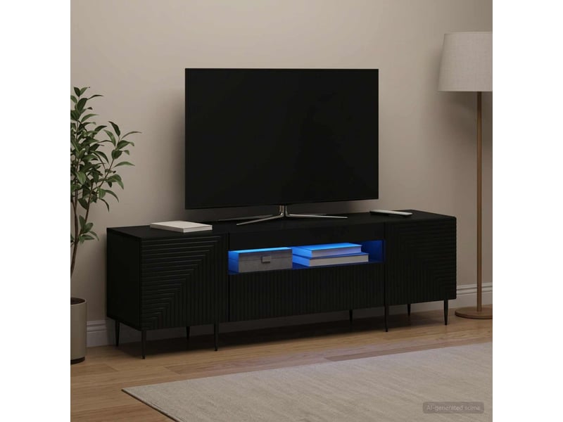  Meuble tv - banc tv - meuble de rangement led noir bois d'ingénierie  - Conforama D