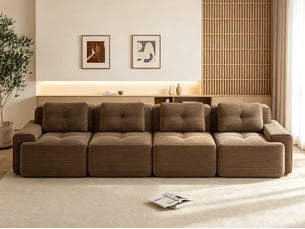 Canapé modulable 4 places effet nuage, assise généreusement rembourrée et base antidérapante, 69 × 382 × 177 cm, marron
