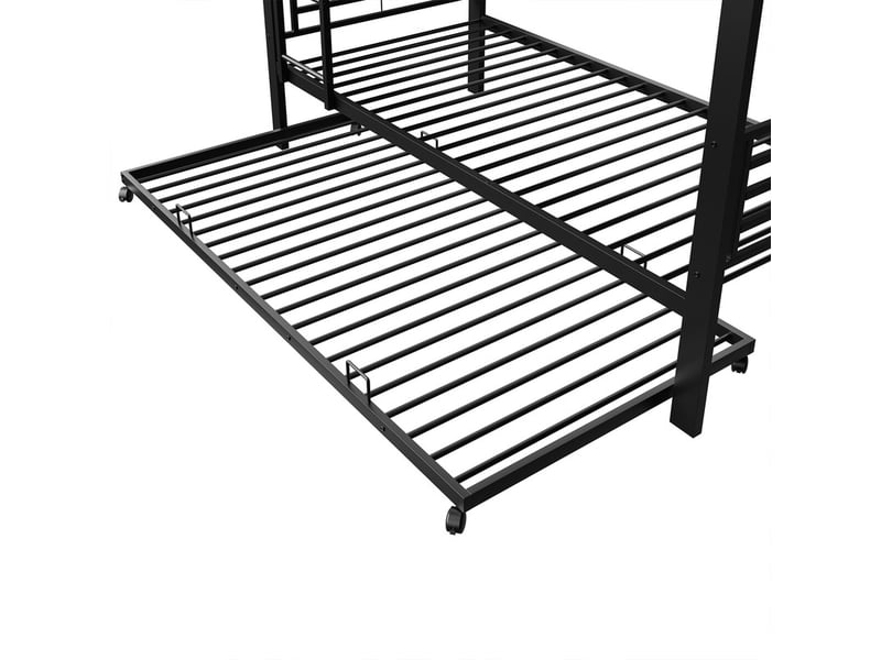  Lit mezzanine,90x200 cm,avec lit gigogne,échelle,barrière,métal,noir  - Conforama E