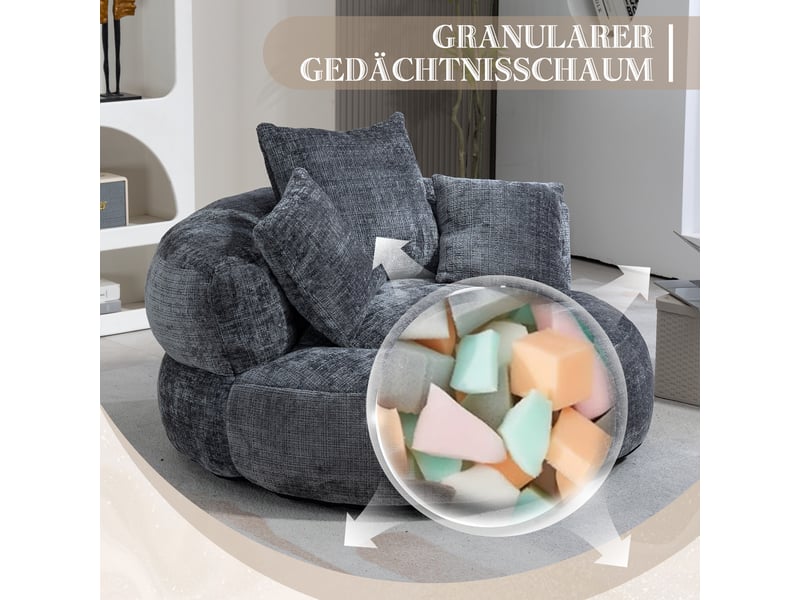 Pouf gamer avec dossier haut, fauteuil de sol ergonomique en chenille gris, canapé paresseux 1 place pour chambre et salon - Conforama D