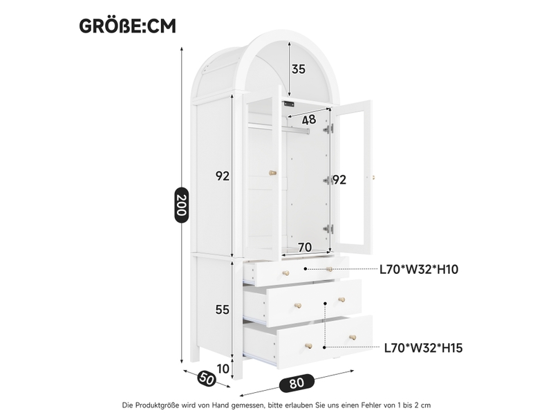 Armoire blanche avec éclairage led et portes en verre - penderie 3 tiroirs 80x50x200 cm - Conforama C