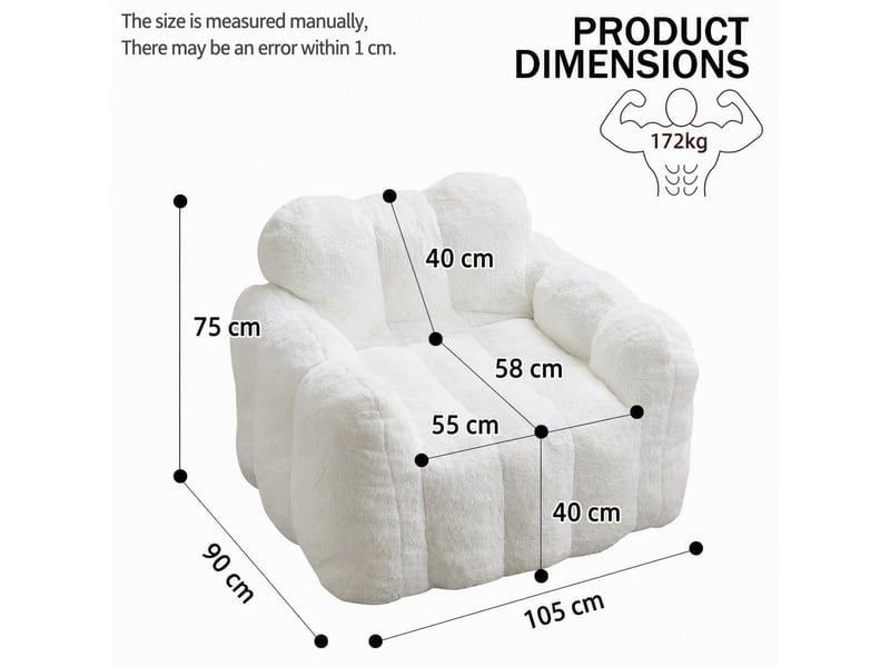 Fauteuil poire modenvie love pour adulte en velours blanc, mousse et fibres, 90 x 105 x 75 cm, sans montage  - Conforama C