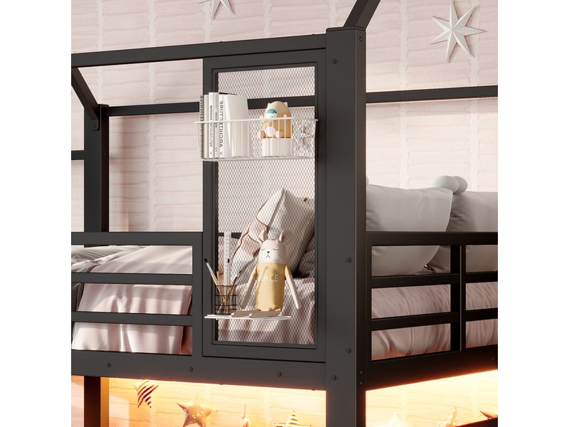  Lit mezzanine enfant,140x200 cm,avec toboggan et led bluetooth,métal,noir  - Conforama E