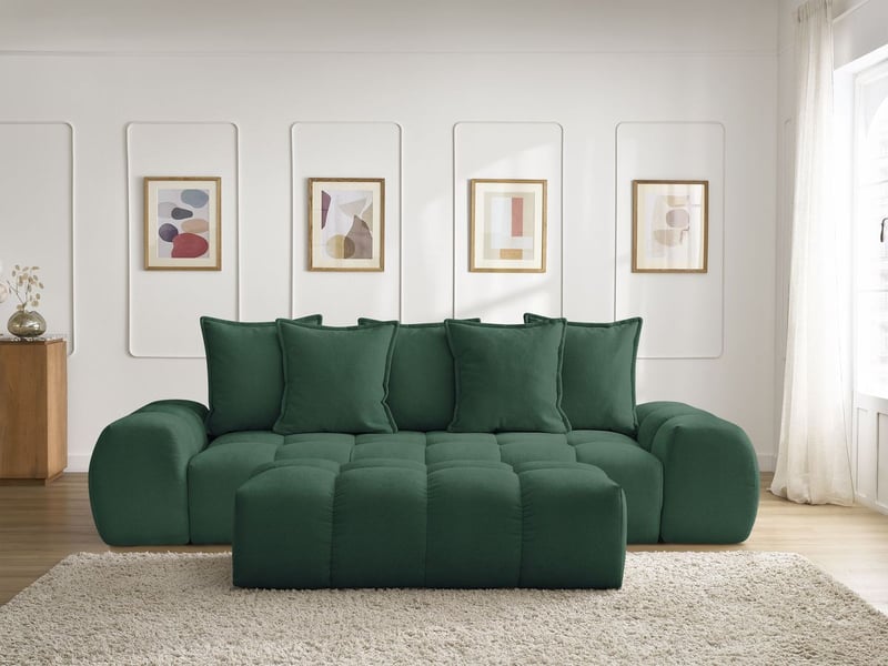  Bobochic canapé droit convertible coffre everest tissu texturé avec pouf vert EVEREST - Conforama D