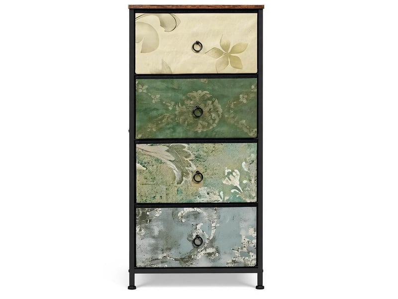  Meuble de rangement 4 tiroirs en tissu, métal et bois, motif floral, pour chambre et entrée, 45 × 30 × 94,5 cm  - Conforama A
