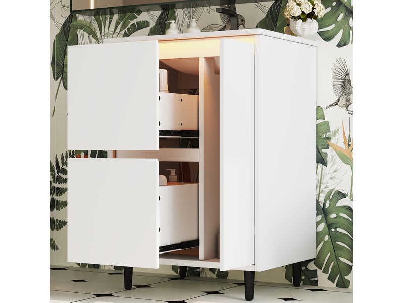  Meuble sous lavabo sur pied 61x46,5x87 cm avec vasque intégrée blanc  - Conforama D
