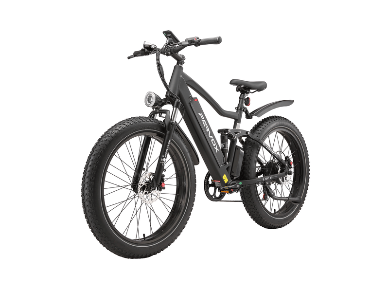  Vélo électrique farvox mx1, fatbike 26, 624 wh, double suspension, noir et bleu  - Conforama C