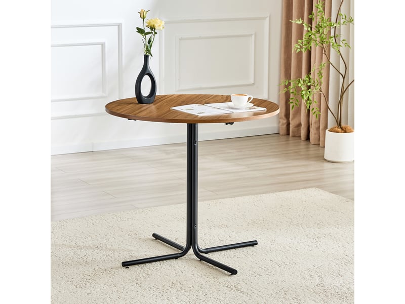  Table basse ronde avec plateau en mdf et piètement tripode en métal, bords arrondis pour salon, chambre ou bureau  - Conforama C