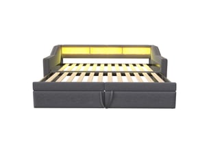 Lit banquette extensible 90/180x200 cm gris foncé, rangements, led, usb et sommier à lattes