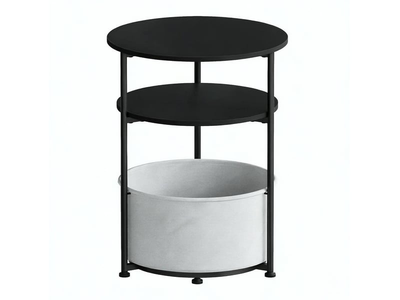  Table d’appoint ronde 43x43x56 cm avec panier de rangement panneau de particules et métal noire  - Conforama A
