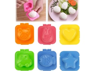 6pcs plastique moule à oeuf (couleur aléatoire), moules de cuisson pour œufs bouillir oeuf sushi riz moule bento maker sandwich cutter.(7.8 x 7.5cm)