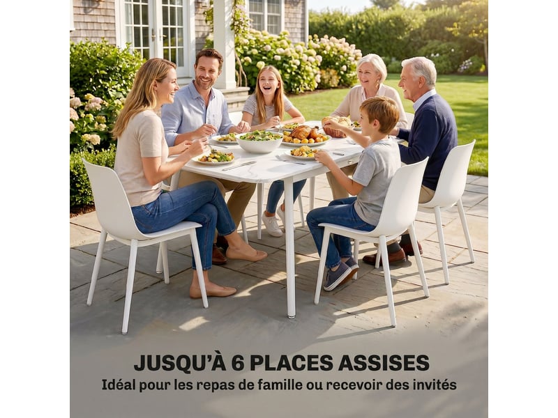  Table de jardin rectangulaire 4-6 personnes métal et wpc blanc 140x80x75 cm  - Conforama D