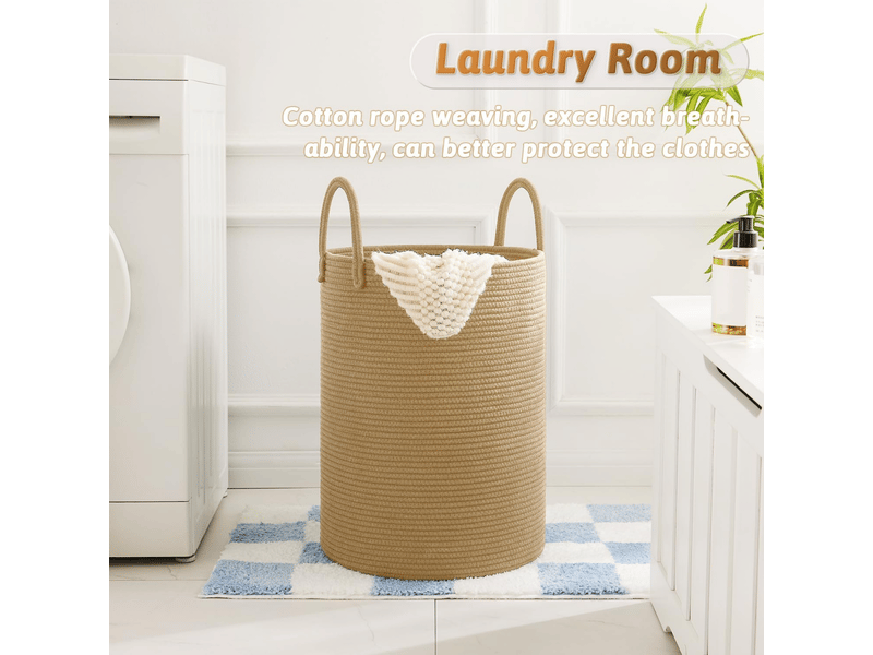 Panier à linge en corde de coton tressé 60 litres pour ranger vêtements sales ou jouets, marron - Conforama E
