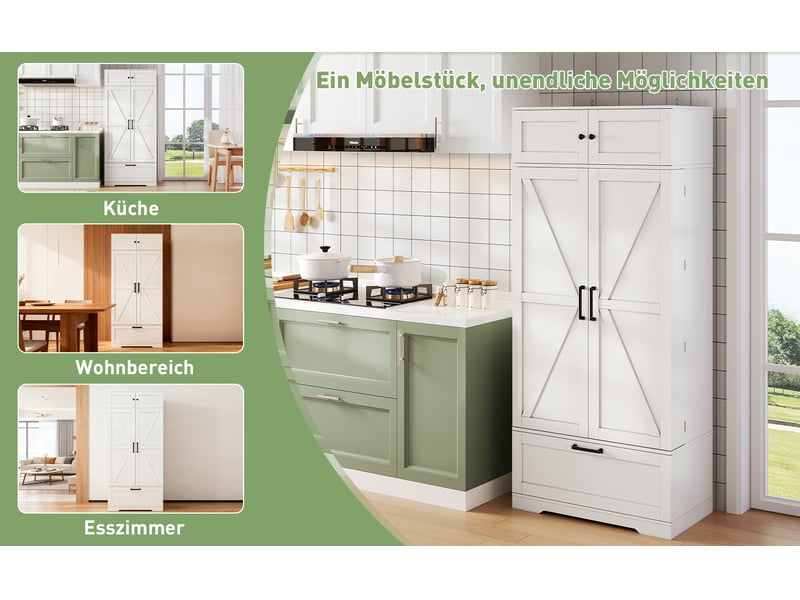 Buffet cuisine blanc mdf, meuble rangement industriel avec tiroirs et portes, étagères réglables pour salle à manger, 80x40x180 cm - Conforama W