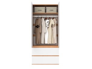 Armoire 90x50x200 cm avec 1 barre de penderie, 2 tiroirs et 2 portes, mdf et panneau de particules, blanc, chambre déco