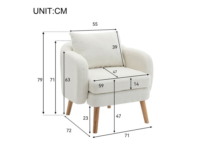  Fauteuil 1 place 71x72x71 cm avec coussin en tissu bouclette blanc  - Conforama C