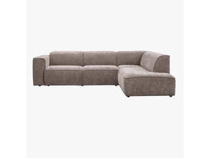 Canapé d'angle en tissu taupe avec détail métal noir - angle droit