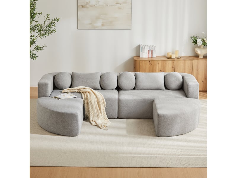  Canapé modulable convertible 4 places en tissu gris, livré compressé sans montage pour le salon  - Conforama E