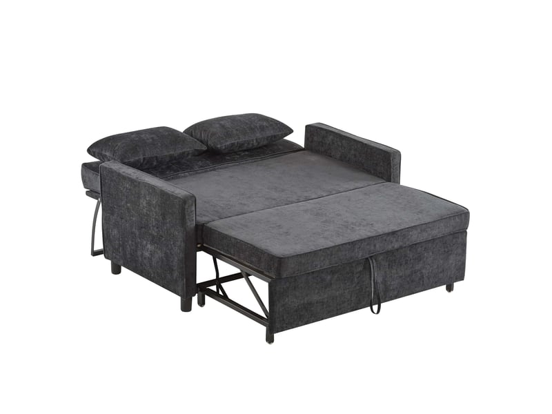  Canapé droit, 85×142×75 cm, avec fonction lit, dossier réglable, mousse haute densité, tissu en chenille, noir  - Conforama W