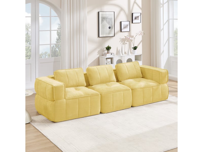  Canapé modulable, canapé 3 places, en tissu, jaune, pour salon, mobilier pour espace de vie, adapté à l'espace de vie  - Conforama A