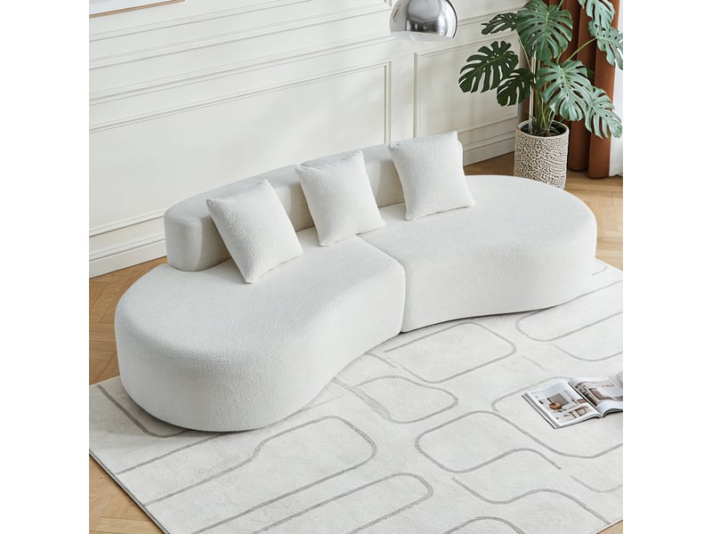  Canapé d'angle modulable 3 places blanc en velours, design courbé moderne pour salon et appartement, livraison en 2 colis  - Conforama B