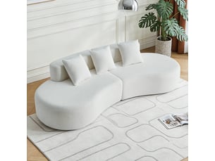 Canapé d'angle modulable 3 places blanc en velours, design courbé moderne pour salon et appartement, livraison en 2 colis