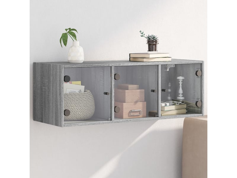  Armoire murale salon, meuble de rangement avec portes en verre sonoma gris 102x37x35 cm  - Conforama B