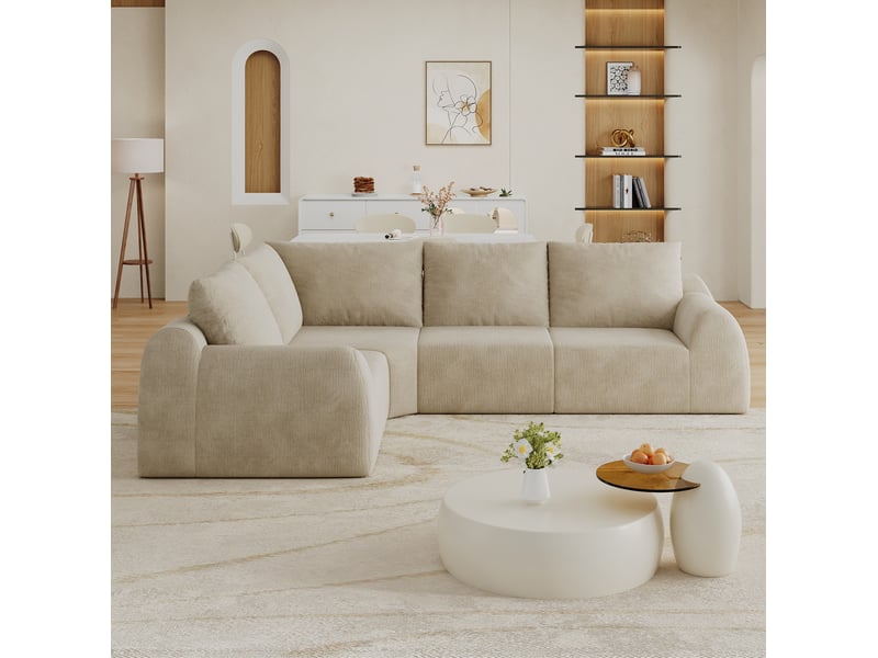  Canapé d'angle modenvie 4 places 267 x 200 cm en chenille kaki  - Conforama D