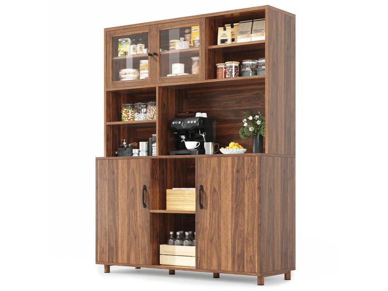  Meuble de cuisine muvano, vaisselier couleur noyer avec led, 140 × 40 × 185 cm  - Conforama A