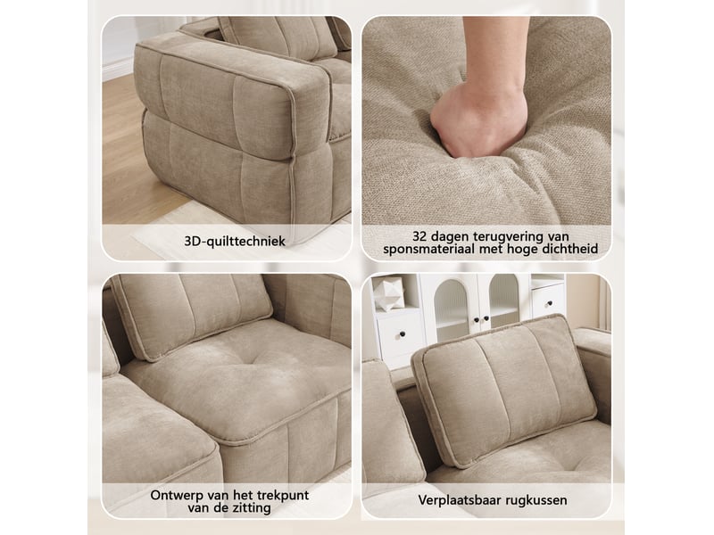 Canapé modulable en u 3 places avec 2 poufs, en polyester beige - Conforama D