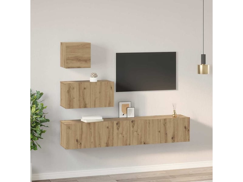  Ensemble meuble tv - banc tv - meuble de rangement 4 pcs chêne artisanal bois d'ingénierie  - Conforama D