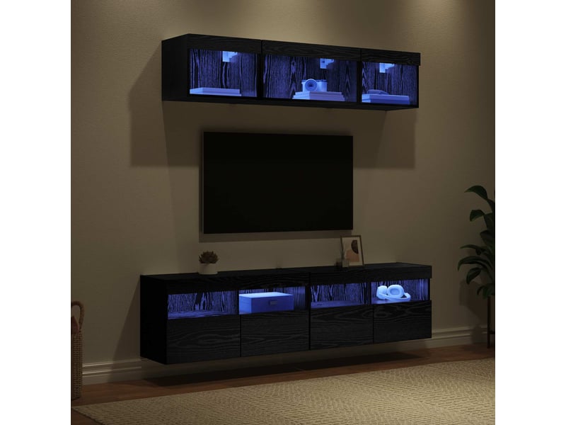 Unités murales tv avec led 5 pcs chêne noir bois d'ingénierie shl80032  - Conforama E