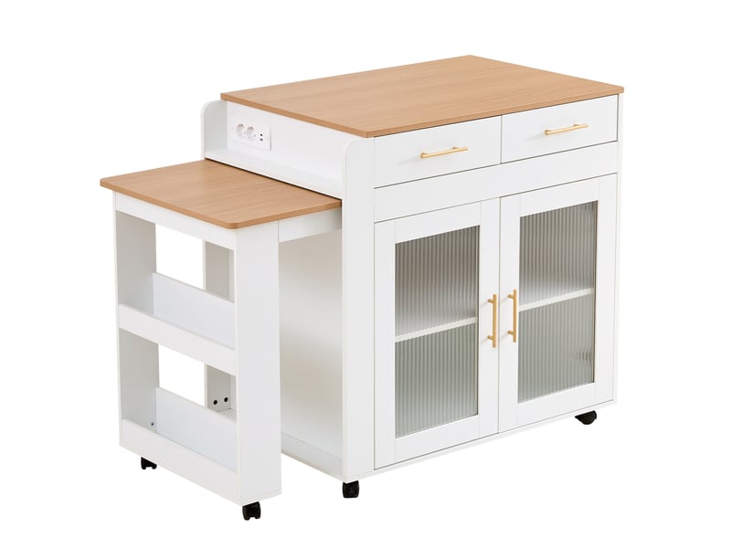 Îlot de cuisine 177x60x89,5 cm extensible avec prises panneau de particules blanc - Conforama A